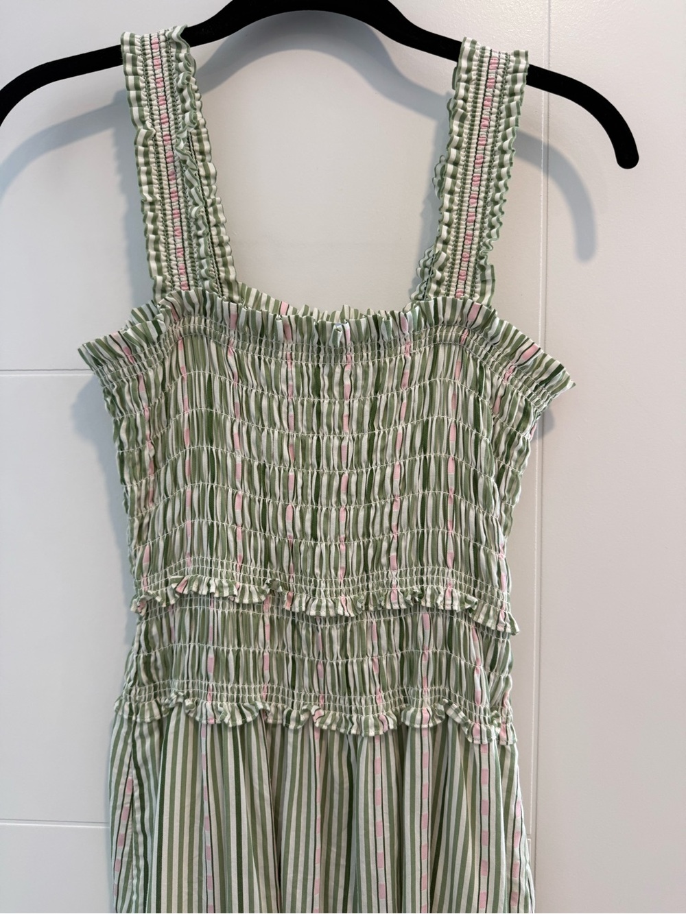 Hill House Green and Pink Striped Smocked Maxi Dress - Picture 2 of 4